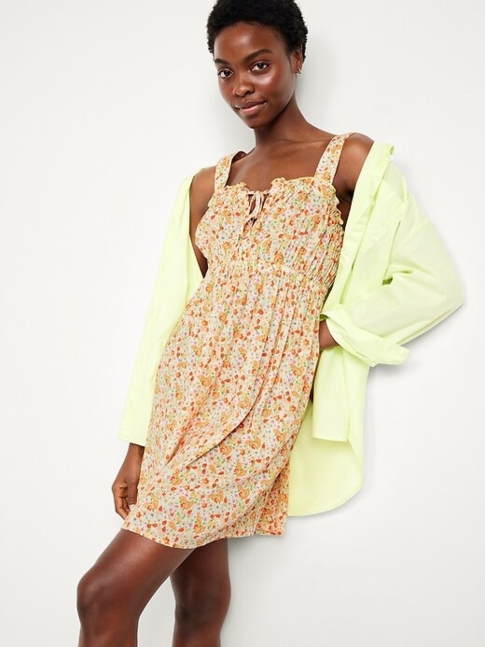 Old Navy Peach Floral Smocked Mini Dress